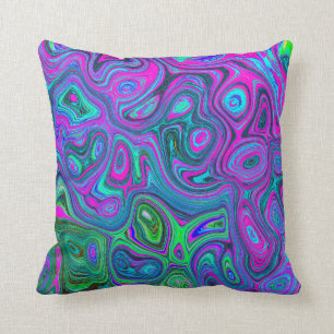 Marbled Magenta und Lime Green Groovy Abstrakte Ku Kissen