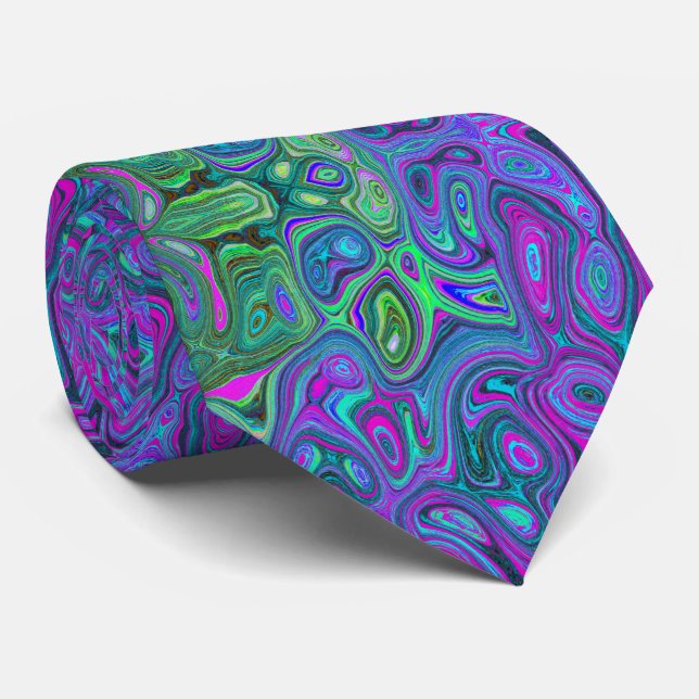 Marbled Magenta und Lime Green Groovy Abstrakte Ku Krawatte (Gerollt)