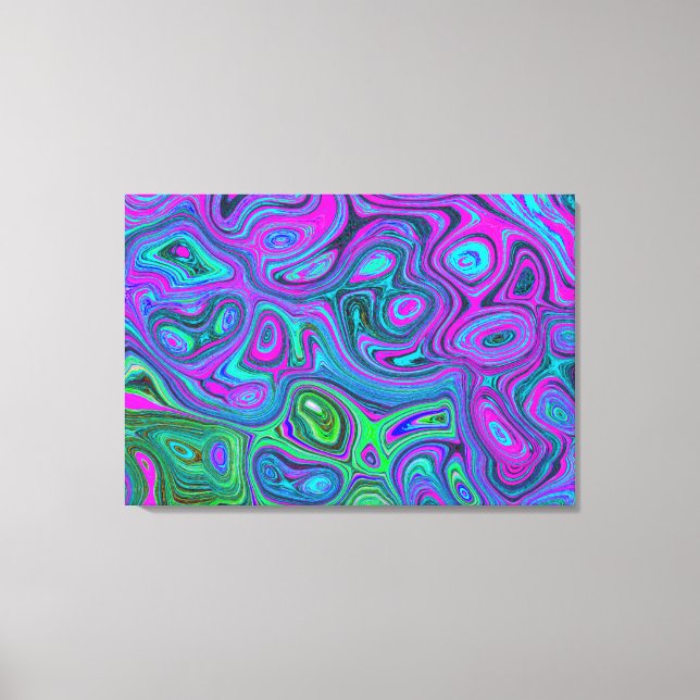 Marbled Magenta und Lime Green Groovy Abstrakte Ku Leinwanddruck (Vorderseite)