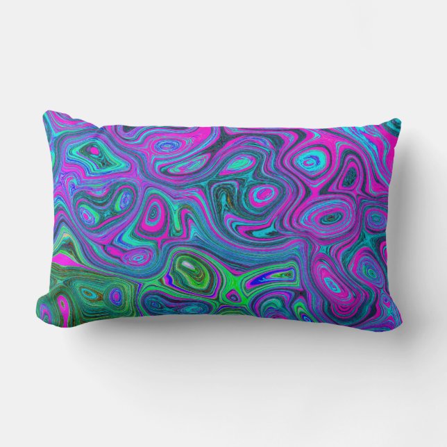 Marbled Magenta und Lime Green Groovy Abstrakte Ku Lendenkissen (Vorderseite)