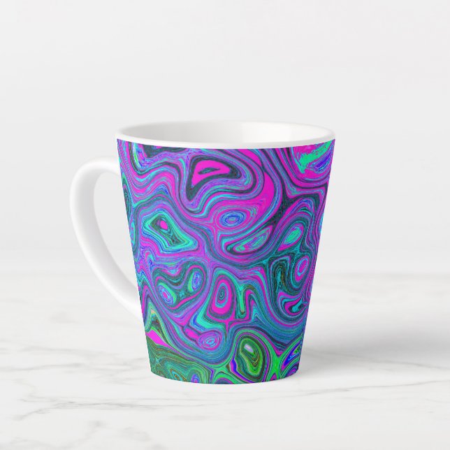 Marbled Magenta und Lime Green Groovy Abstrakte Ku Milchtasse (Linke Ecke)