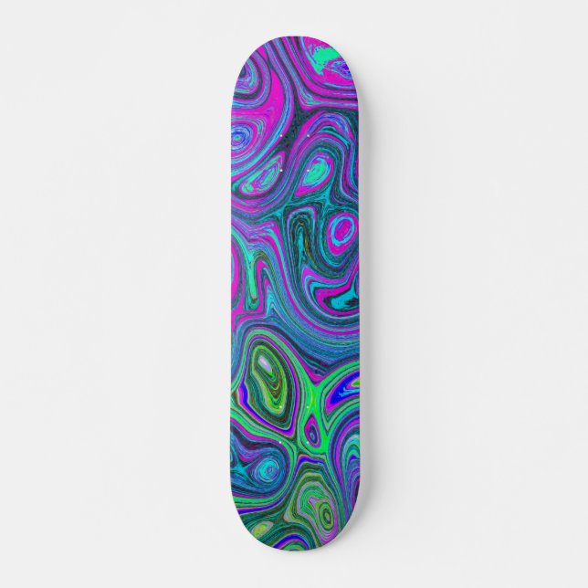 Marbled Magenta und Lime Green Groovy Abstrakte Ku Skateboard (Vorne)