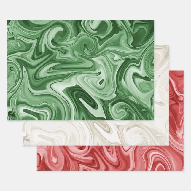 Marbled Paint Christmas Colors Red Green Champaign Geschenkpapier Set (Set)