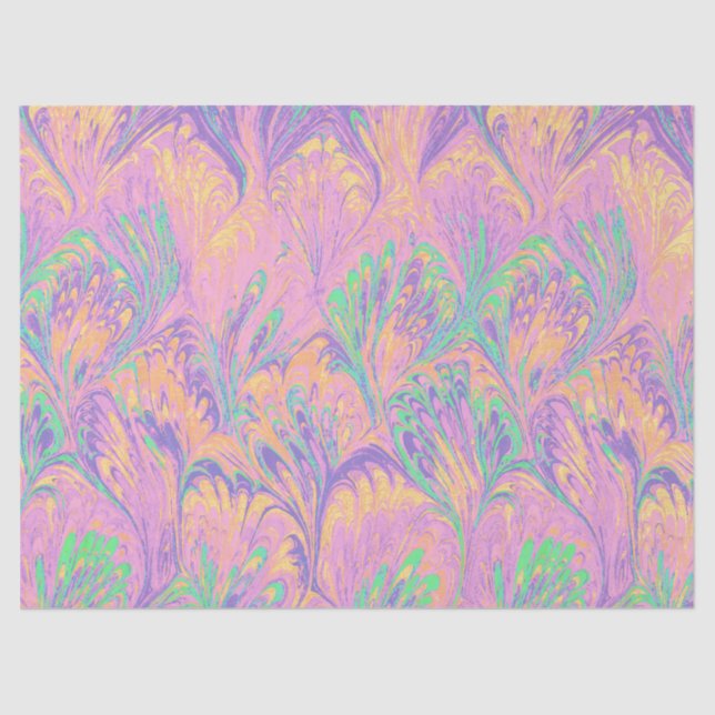 MARBLED PAPER,ABSTRACT PINK GREEN  PEACOCK PATTERN SEIDENPAPIER (Vorderseite)