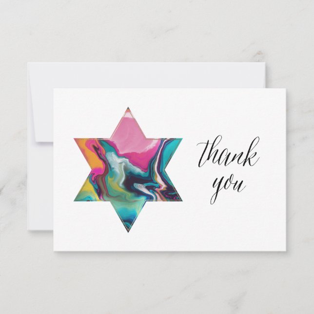 Marbled Rainbow Jewish Star Bat Mitzvah Vielen Dan RSVP Karte (Vorderseite)