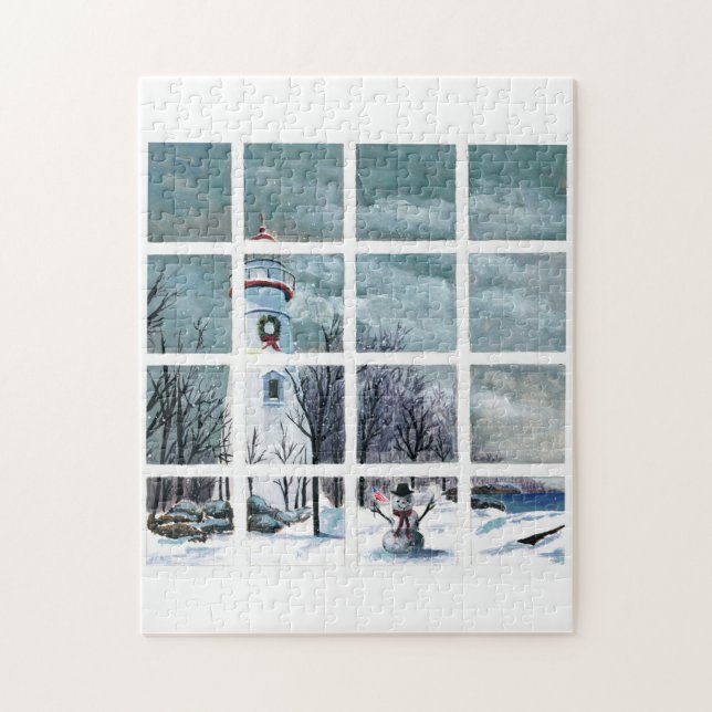Marblehead Leuchtturm im Winter-Puzzlen Puzzle (Vertikal)