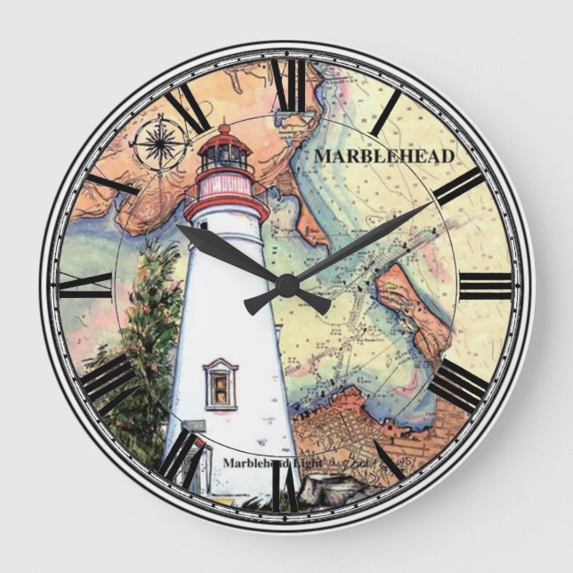 Marblehead Lighthouse Wall Clock Große Wanduhr (Vorderseite)