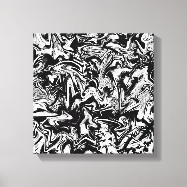 Marbleied Black and White Modern Abstrakt Artwork Leinwanddruck (Vorderseite)