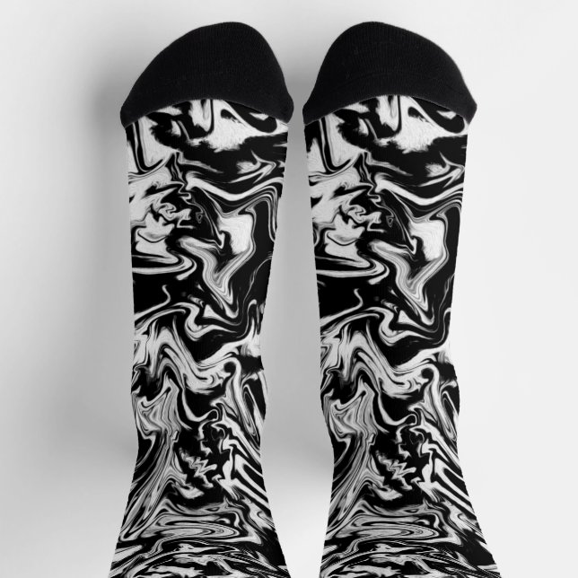 Marbleied Black and White Modern Abstrakt Artwork Socken (Oben)