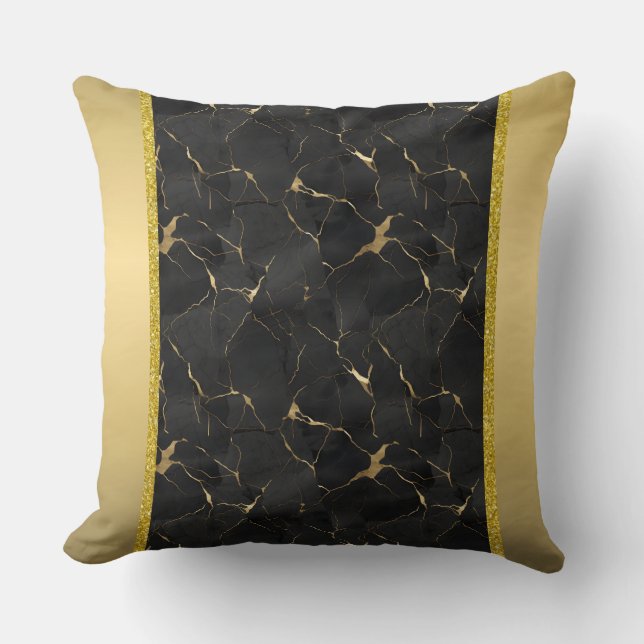 Marbleied Black & Gold Luxury Throw Kissen (Vorderseite)