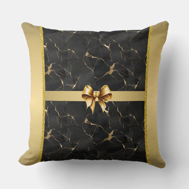 Marbleied Black & Gold Luxury Throw Kissen (Vorderseite)