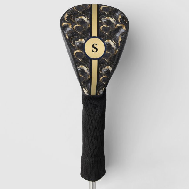 Marbleied Decorative Black Gold Golf Head Cover Headcover (Vorderseite)