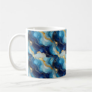 Marbleized Decorative Blue Gold Tasse