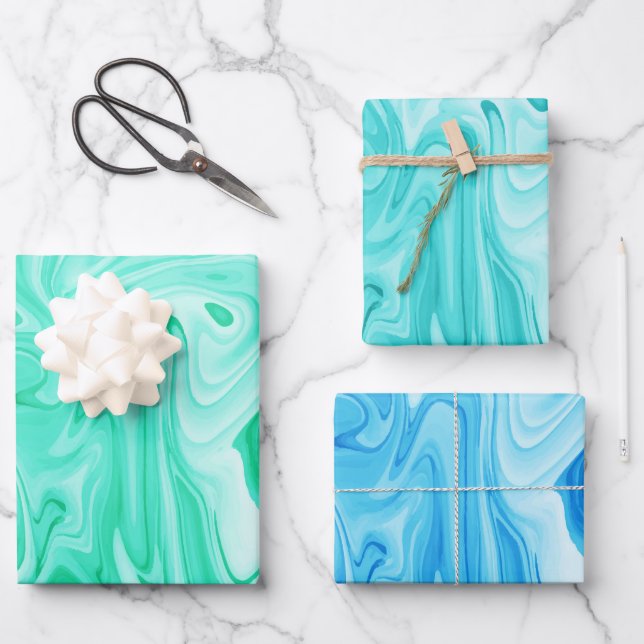 Marbleized Paint Ocean Blues Surfer Water Fun Geschenkpapier Set (Vorderseite)