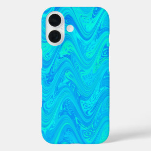 Marbling Blue Green Pattern iPhone 16 Hülle