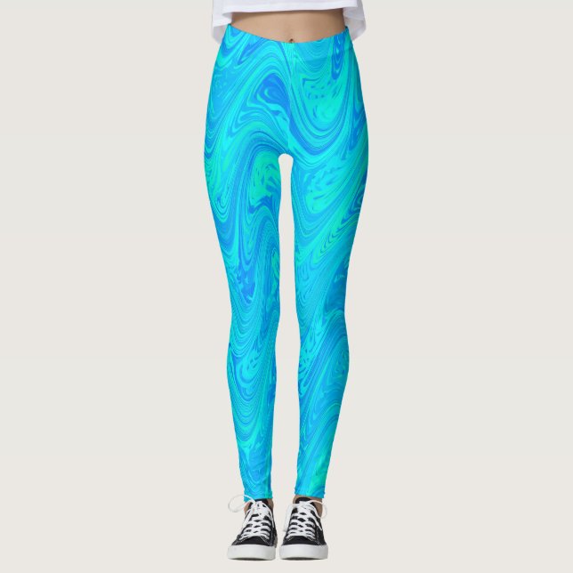 Marbling Blue Green Pattern Leggings (Vorderseite)