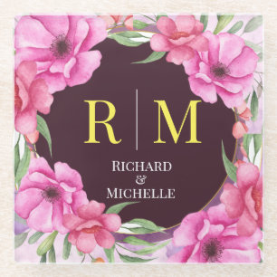 Marbor für den Anfangsbuchstaben des Wreath Floral Glasuntersetzer