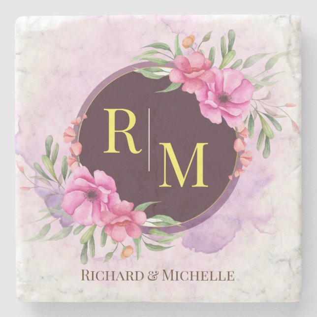 Marbor für den Anfangsbuchstaben des Wreath Floral Steinuntersetzer (Vorderseite)