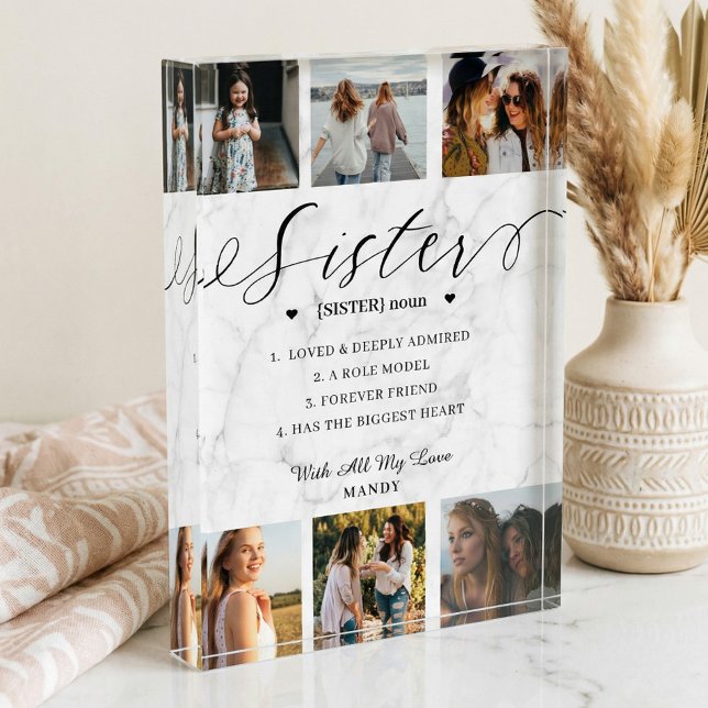 Marbor für die Aufnahme in das Wörterbuch Fotoblock (Gift for Sister Definition Collage Marble Keepsake Photo Block)