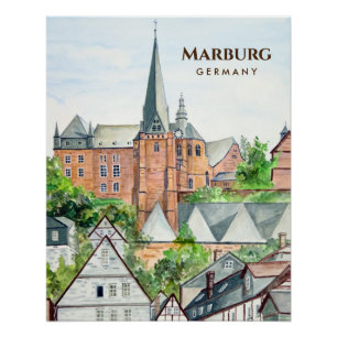 Marburg Altstadt Deutschland Stadtbild Malerei Poster