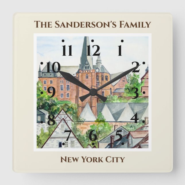 Marburg Altstadt Deutschland Stadtbild Quadratische Wanduhr (Vorderseite)