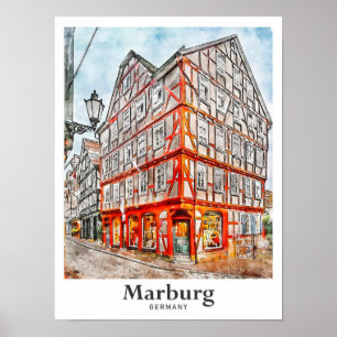 Marburg Deutschland Reise Aquarell-Skizze Poster