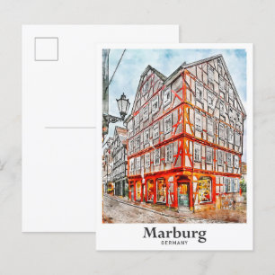 Marburg Deutschland Travel Watercolor Sketch Postkarte