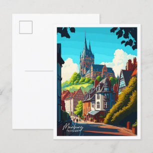 Marburg Deutschland Vintage Reise Illustration Postkarte