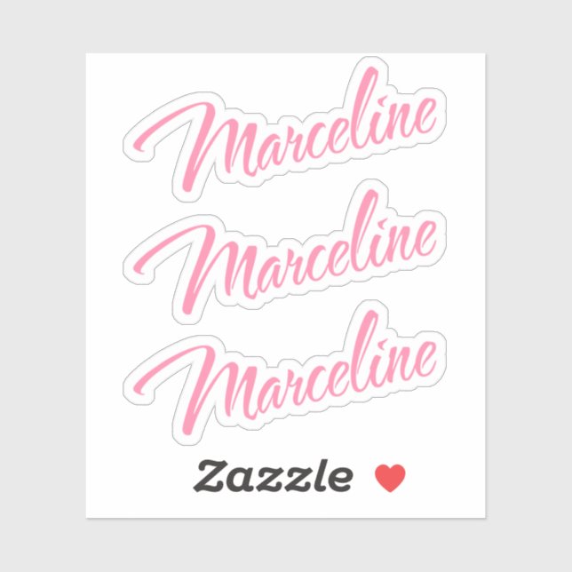Marceline Name pink cursive x3 Aufkleber (Blatt)