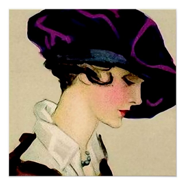Marcello Dudovich Illustration "Girl in Lila Hat Poster (Vorderseite)