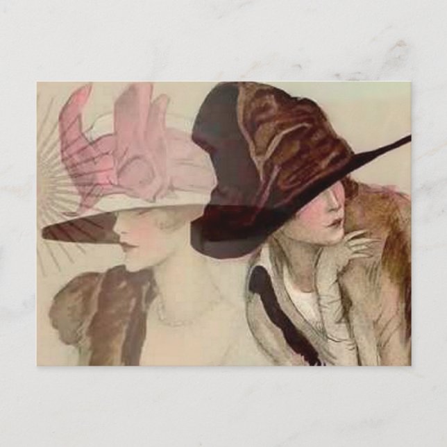 Marcello Dudovich Young Girls in Hats Illustration Postkarte (Vorderseite)