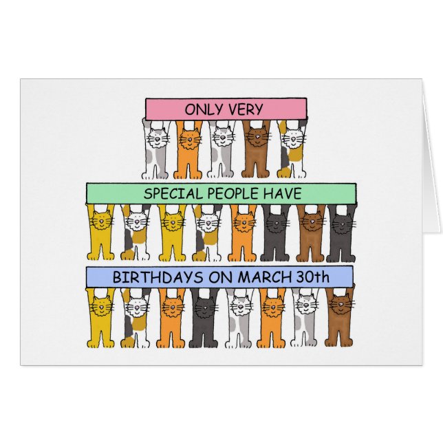 March 30th Birthday Cute Cartoon Cats (Vorderseite (Horizontal))
