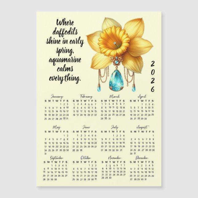 March Birth Flower & Stone Calendar Magnetkarte (Vorderseite)