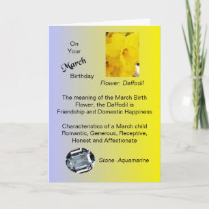 March Birthday Card - Daffodil and Aquamarine Karte