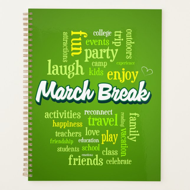 March Break Wortwolke Typografie Schulferien Planer (Vorderseite)