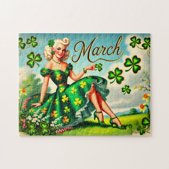 March Retro Pin-Up Girl St. Patrick's Day Puzzle (Horizontal)