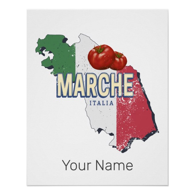 Marche Italy Retro Region Karte Vintag Souvenir Poster (Vorderseite)