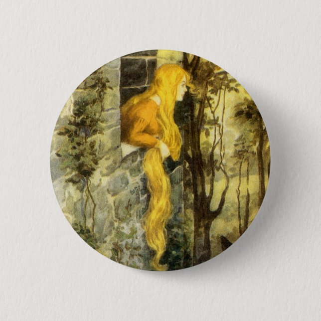Märchen aus alter Zeit, Rapunzel mit langen blonde Button (Vorderseite)