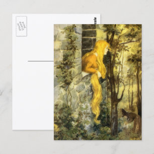 Märchen aus alter Zeit, Rapunzel mit langen blonde Postkarte