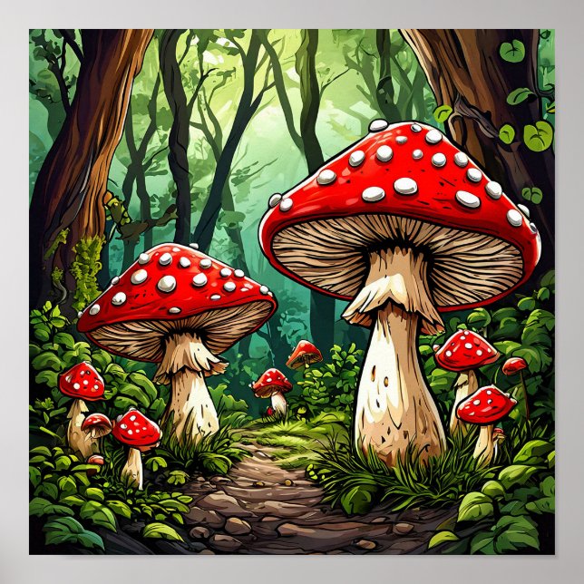Märchen-Comic-Pilze Verwaldeter Wald Poster (Vorne)