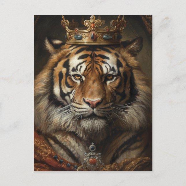 Märchen Fantasy Tiger mit einer Krone Postkarte (Vorderseite)