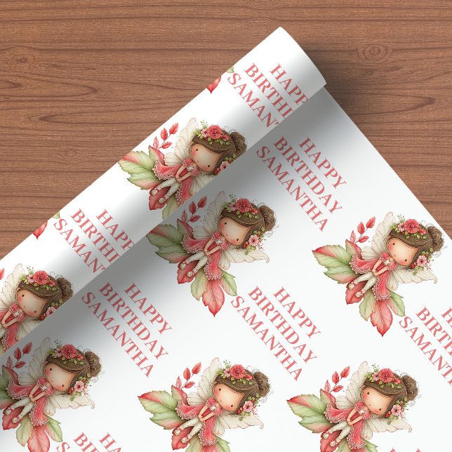 Märchen Fee Mädchen Erröten Blumen Geburtstag Geschenkpapier (Fairytale Fairy Girl Blush Floral Birthday Wrapping Paper

)