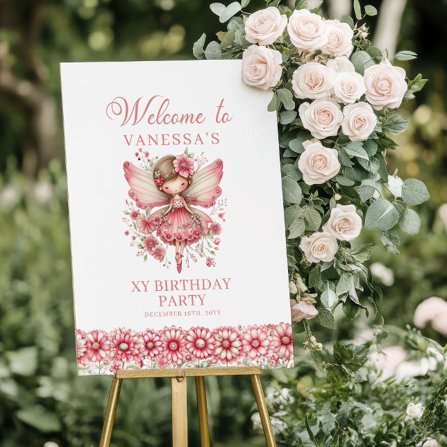 Märchen Fee Mädchen Erröten Blumen Geburtstag Will Poster (Fairytale Fairy Girl Blush Floral Birthday Welcome Sign

)