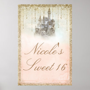 Märchen Fee Prinzessin Schloss Gold Glitter Poster