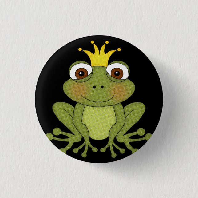 Märchen-Frosch-Prinz mit Krone Button (Vorderseite)