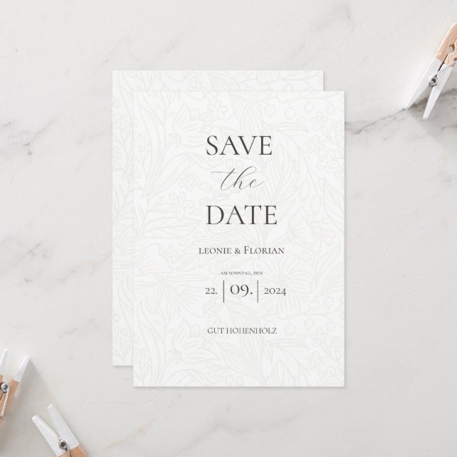 Märchen Hochzeit florale Save the Date Karte (Vorderseite/Rückseite Beispiel)