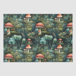 Märchen in Fairyland Mushroom House Green Orange Seidenpapier