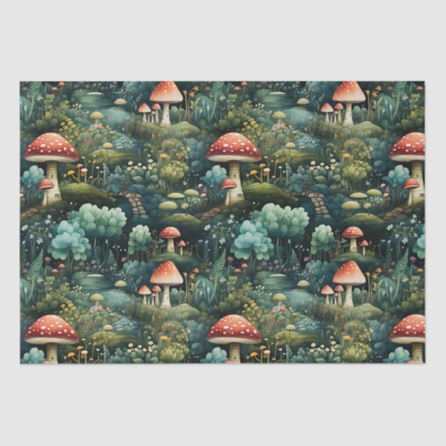 Märchen in Fairyland Mushroom House Green Orange Seidenpapier (Vorderseite)