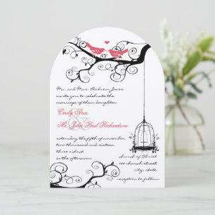 Märchen-Liebesvogel-Pink-Yarrow-Hochzeitseinladung Einladung