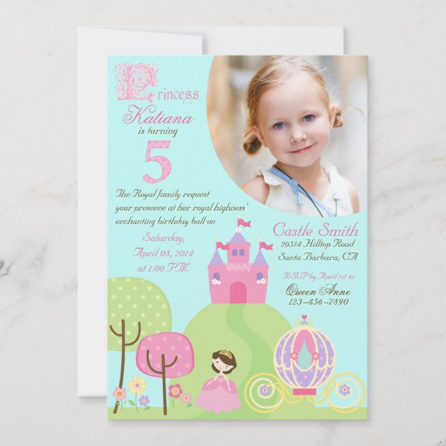 Märchen-Prinzessin Fifth Birthday Invitation Einladung (Vorderseite)